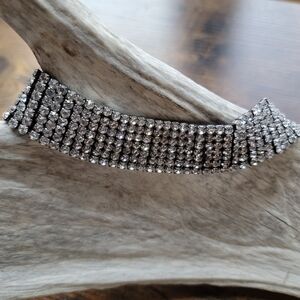 Y2K Womens Silver Rhinestone Glam Party Choker Necklace